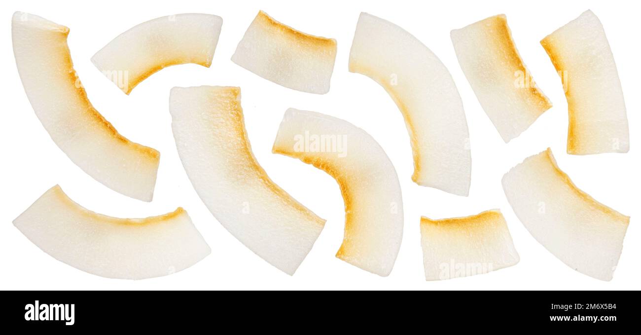 Dry coconut flakes isolated on white background Stock Photo Alamy