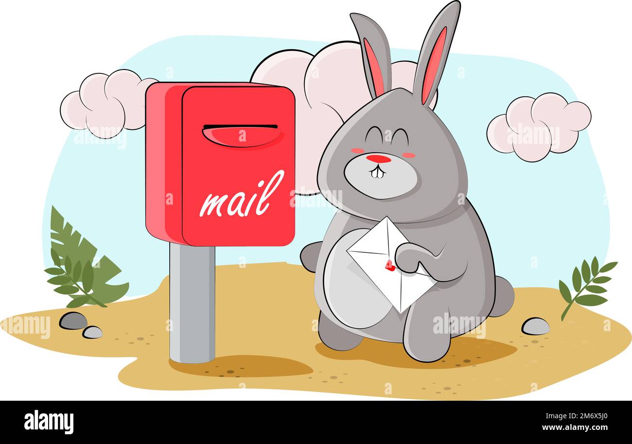 Cute bunny wrote a letter to his girlfriend and went to send a parcel ...