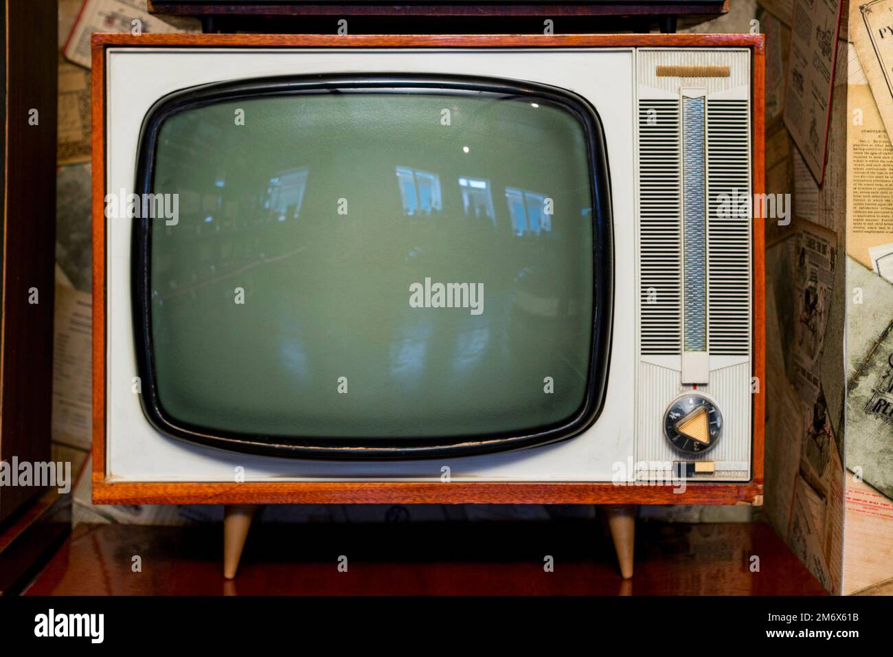 Vintage television set at shop. Old television placed in electrical