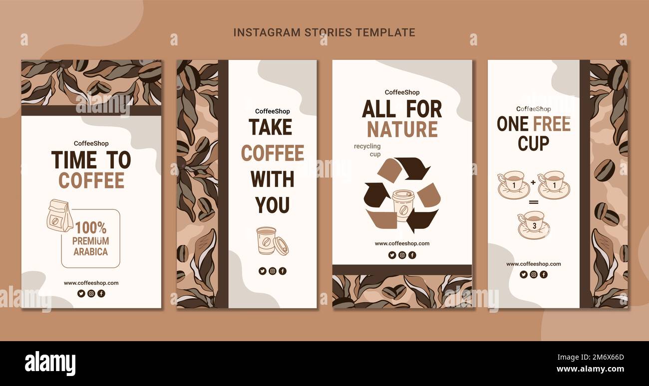Instagram stories template coffee hand drawn vector Stock Vector
