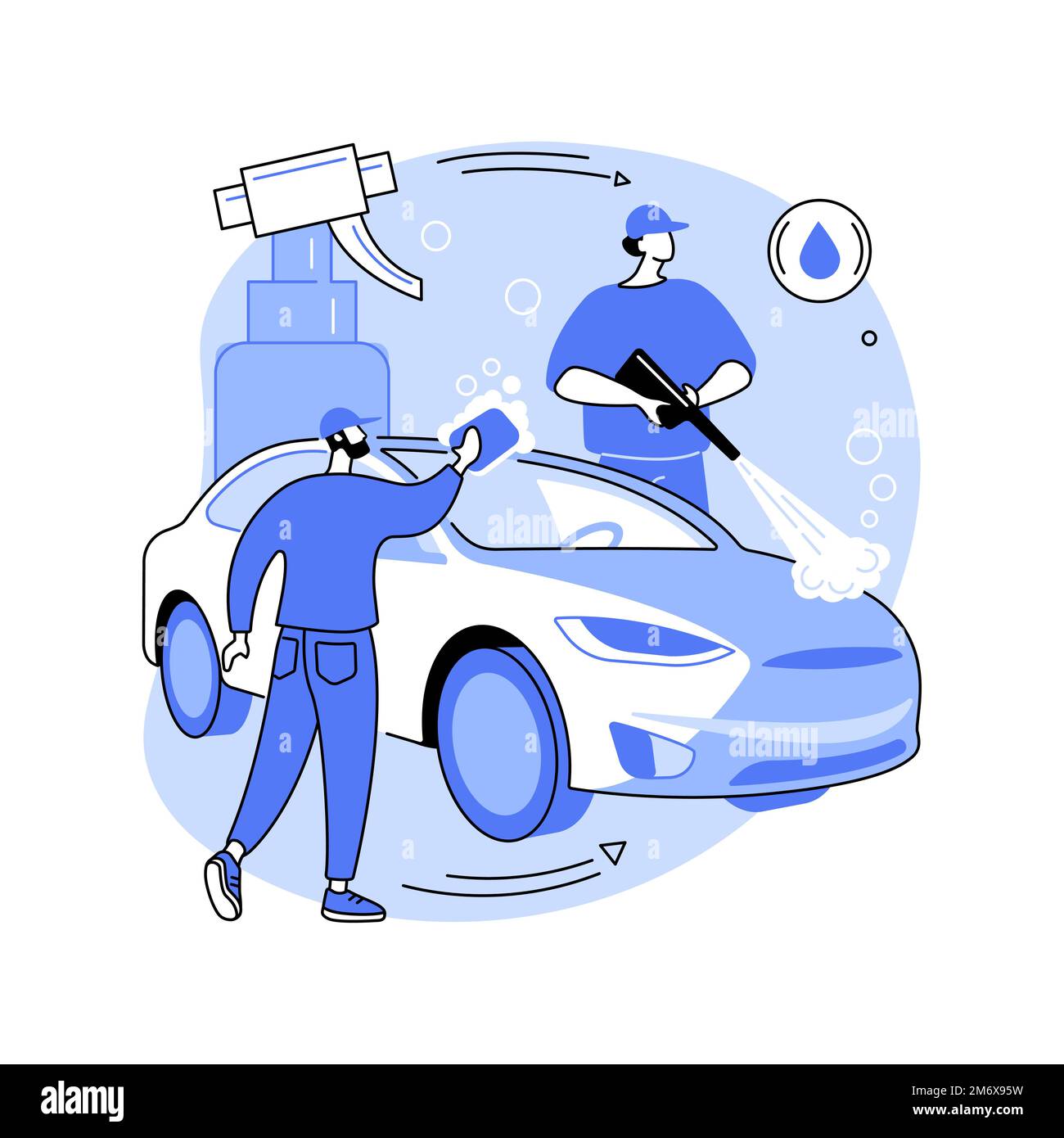 Car wash service abstract concept vector illustration. Automatic wash, vehicle cleaning market, self-serve station, 24 hours full service company, han Stock Vector