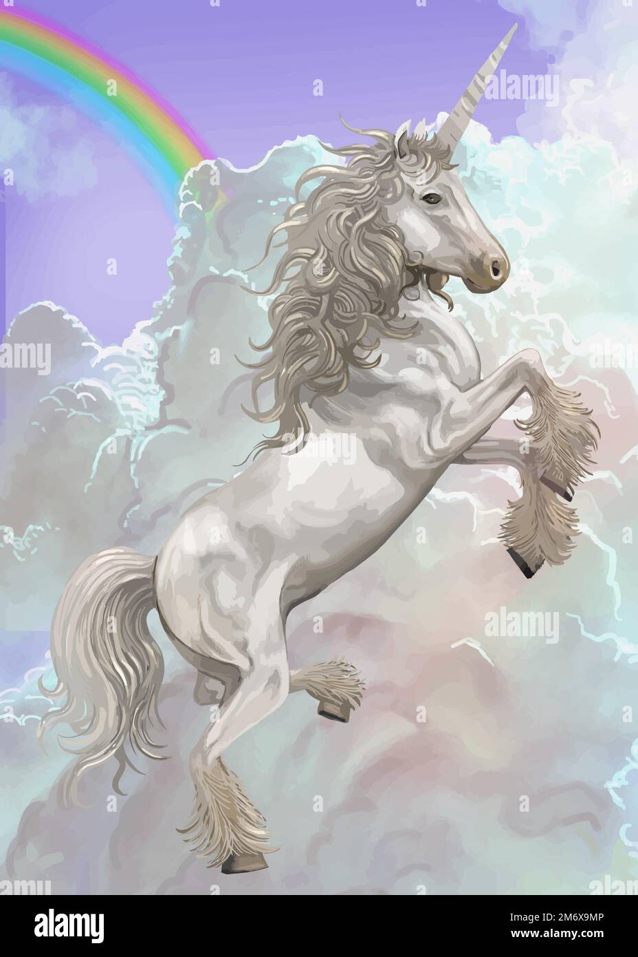 Beautiful white unicorn flying vector Stock Vector