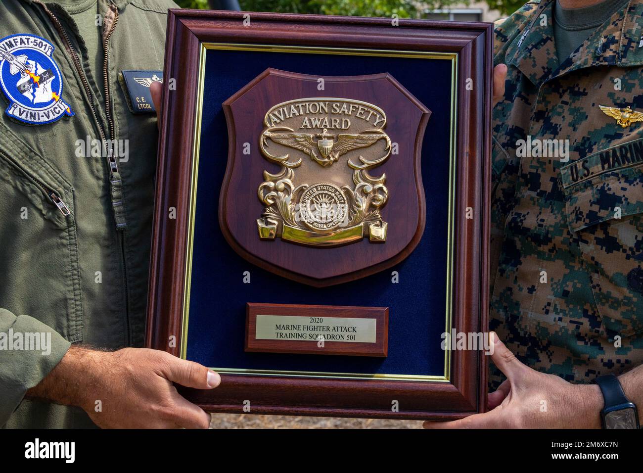 U.S. Marine Corps Col. Shawn Basco, right, commanding officer, Marine