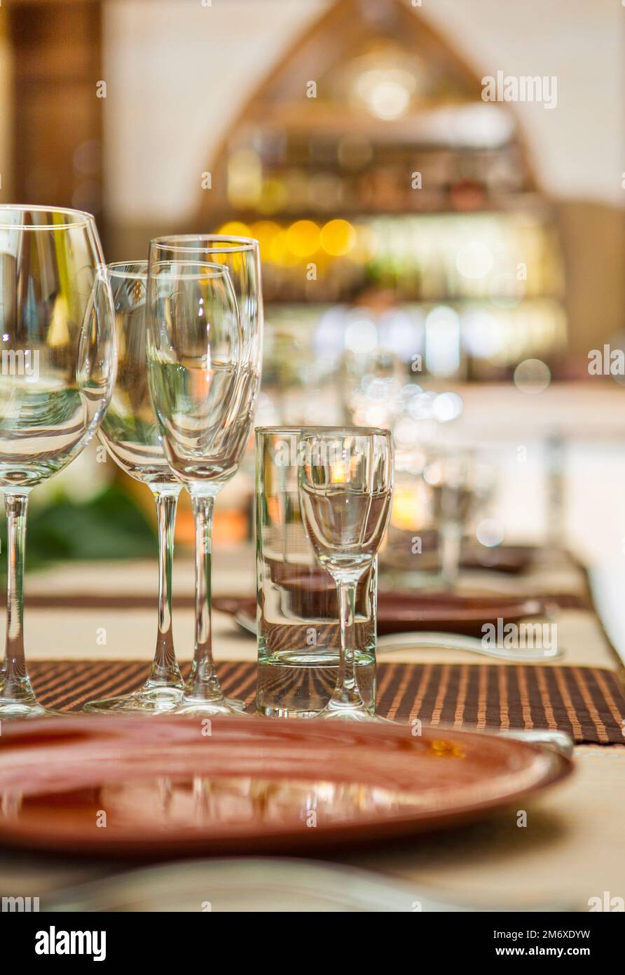 empty wineglasses on table Stock Photo