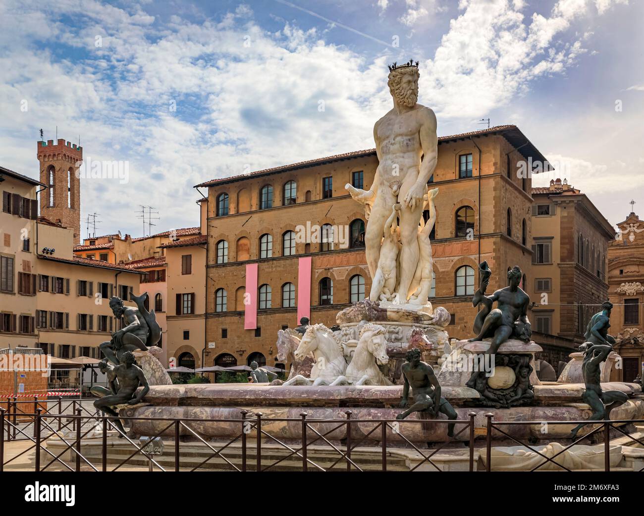 Fountain of Neptune on Fontana del Nettuno in front of Palazzo Vecchio on public Square Piazza della Signoria, Florence, Italy Stock Photo