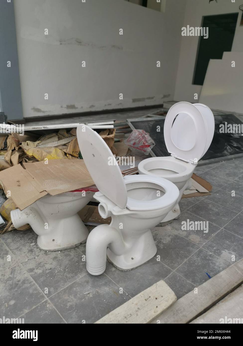 white ceramic toilet seat with slid. Stock Photo