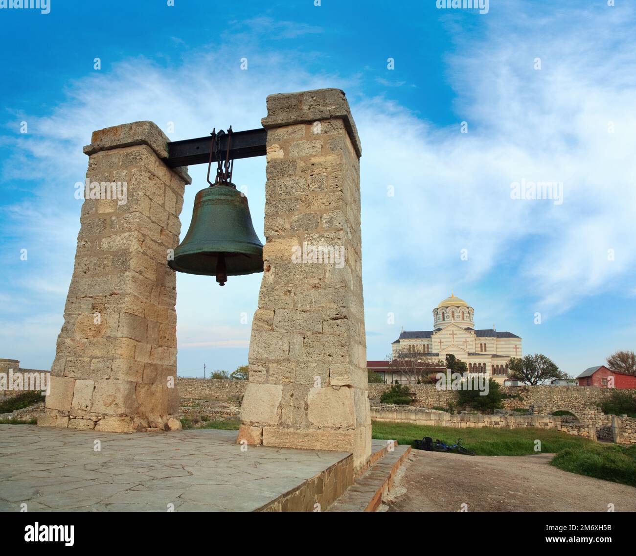 Evening the bell of Chersonesos (ancient town) and Saint Volodymyr (St Vladimir's) (Sevastopol, Crimea, Ukraine) Stock Photo