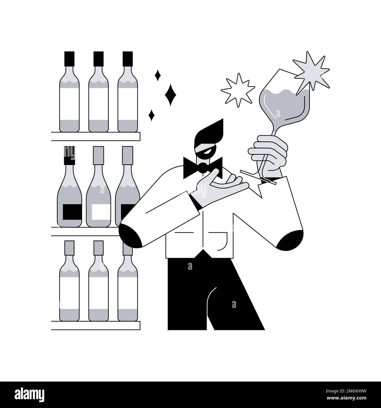 Sommelier abstract concept vector illustration. Wine steward, restaurant expert, wine service, food menu, certification, international guild, glass bo Stock Vector