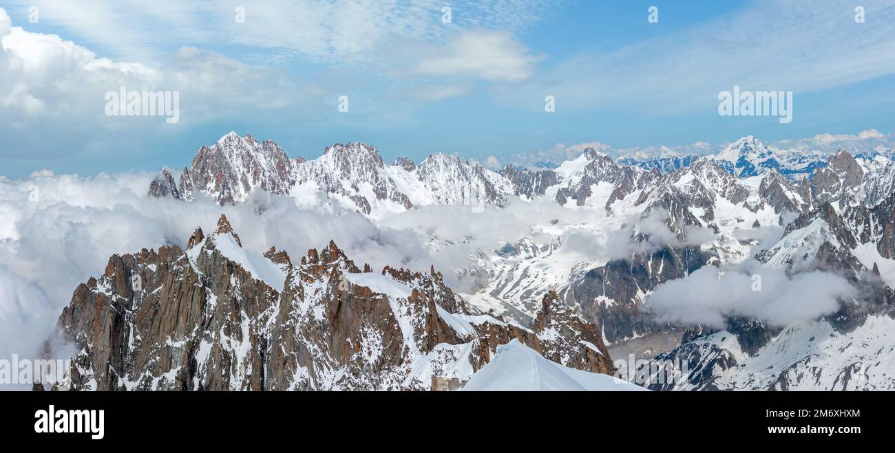 Mont Blanc mountain massif view from Aiguille du Midi Mount Stock Photo ...