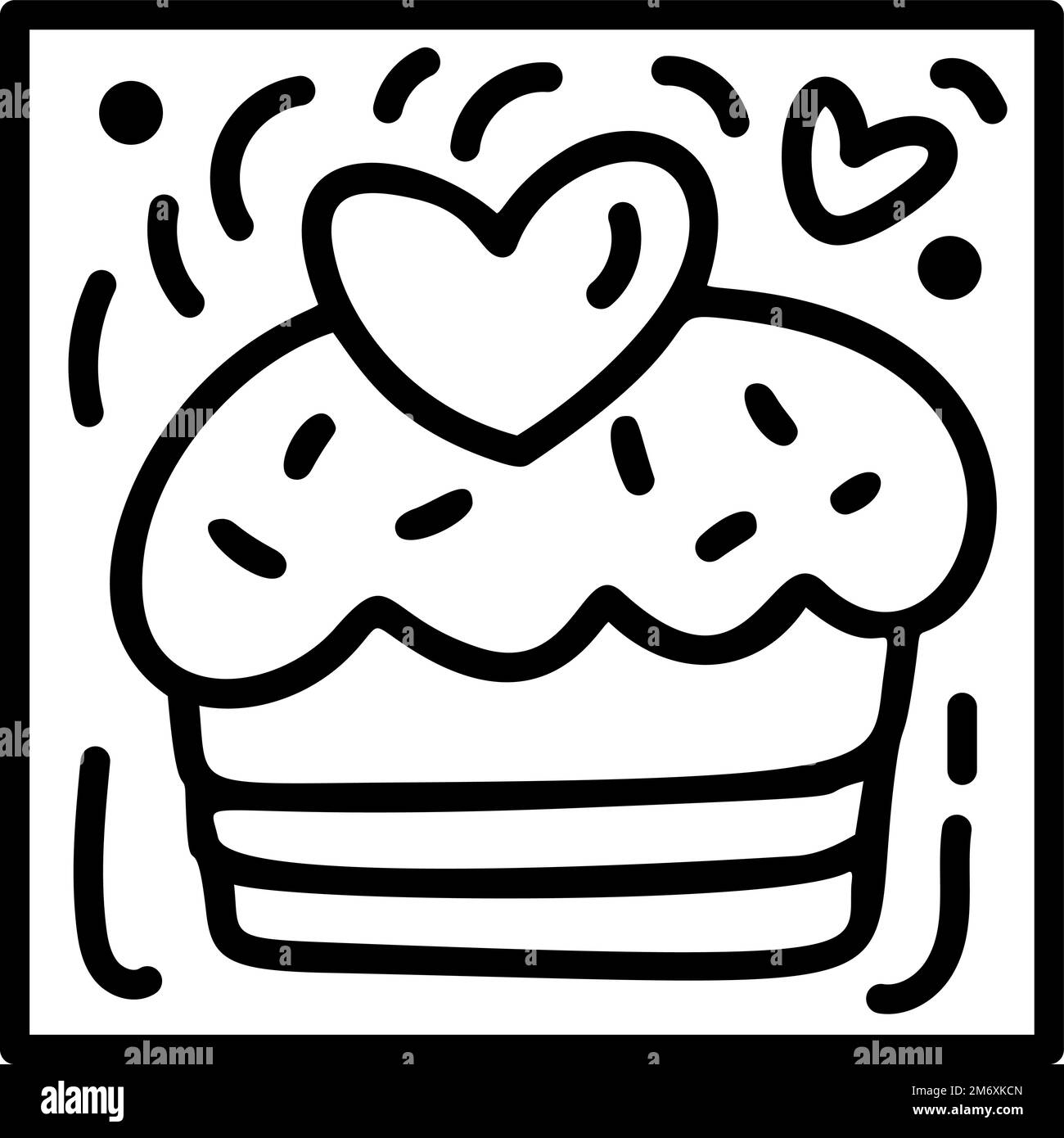 Valentine vector composition cake with hearts. Hand drawn love holiday constructor logo in square horizontal frame for greeting card, web design Stock Vector