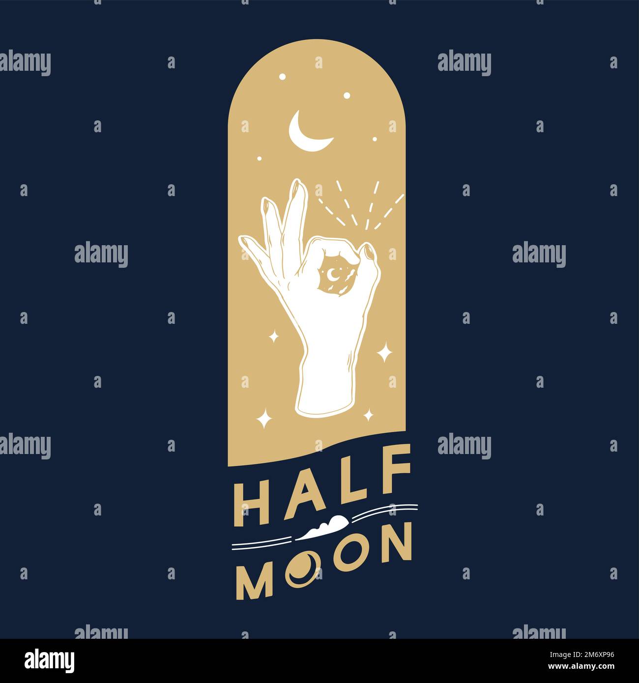 Half moon with ok hand gesture vector Stock Vector