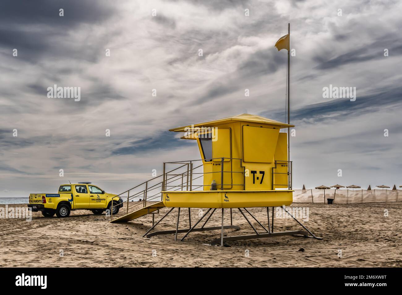 Life guard station on the beach in Jandia on Fuerteventura, Spain Stock Photo