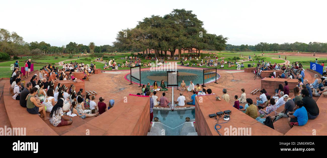 Auroville, India - 31st December 2022: Collective meditation in the ...