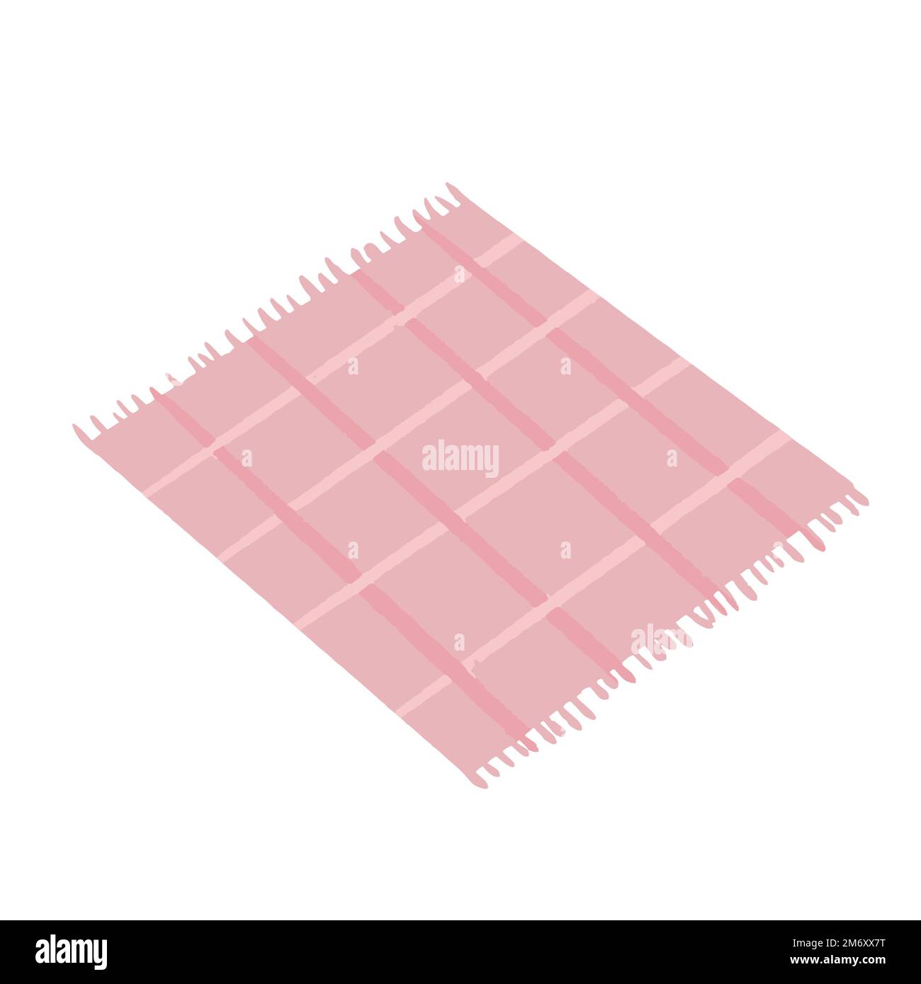 Hand drawn isolated pink picink blanket with grid pattern and tassels