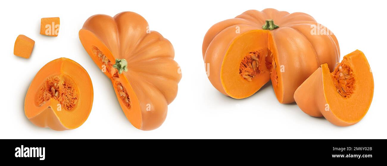 Fresh orange pumpkin isolated on white background with full depth of ...