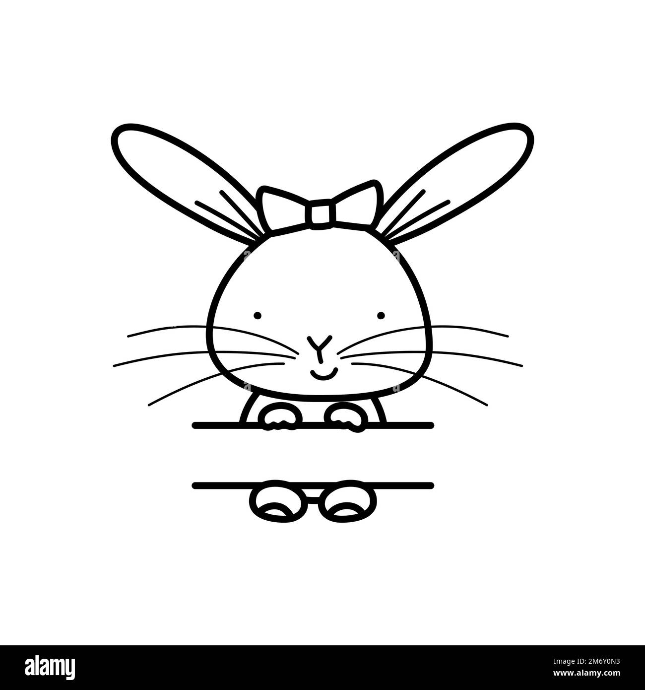 Line art illustration of adorable cartoon rabbit sitting at table Stock ...