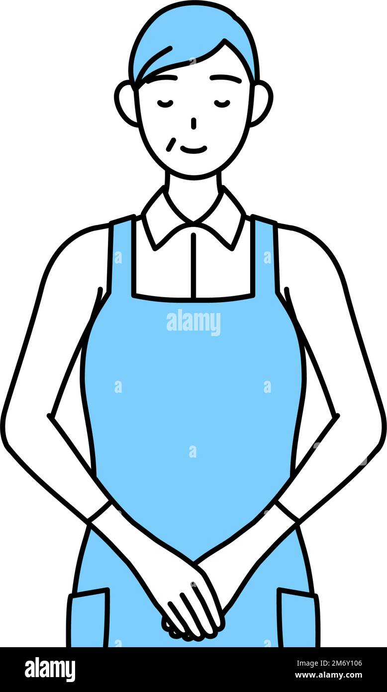 A senior woman in an apron bowing with folded hands Stock Vector Image ...