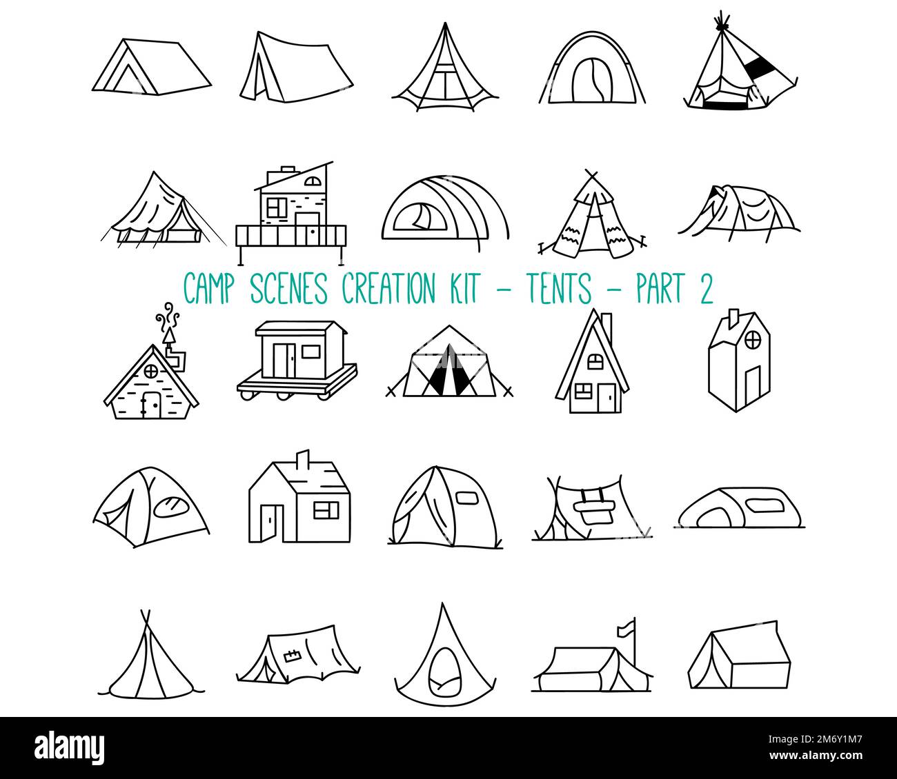 Set of linear icons of camping tents. Part 2 Stock Photo - Alamy