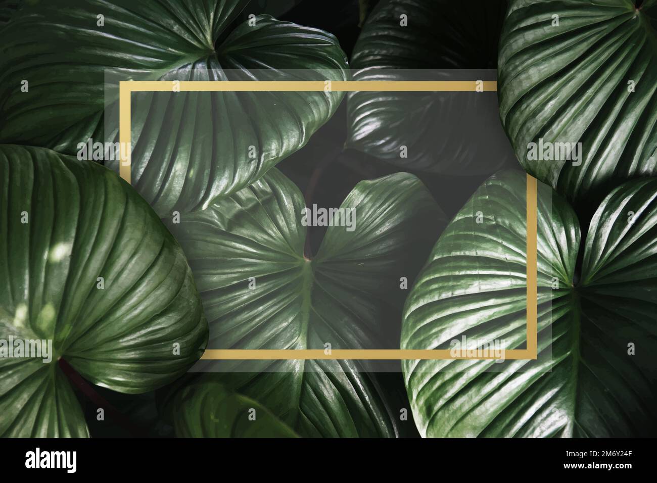 Golden frame on a tropical background vector Stock Vector