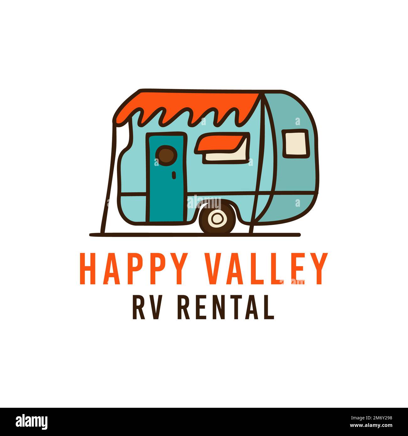 emblem of caravan for camping. Happy valley RV Rental logo design Stock