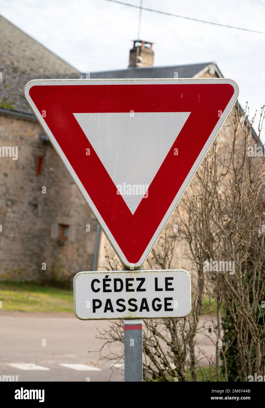 Give way. Road sign. Highway code sign. indication Give way. Panel in France Stock Photo