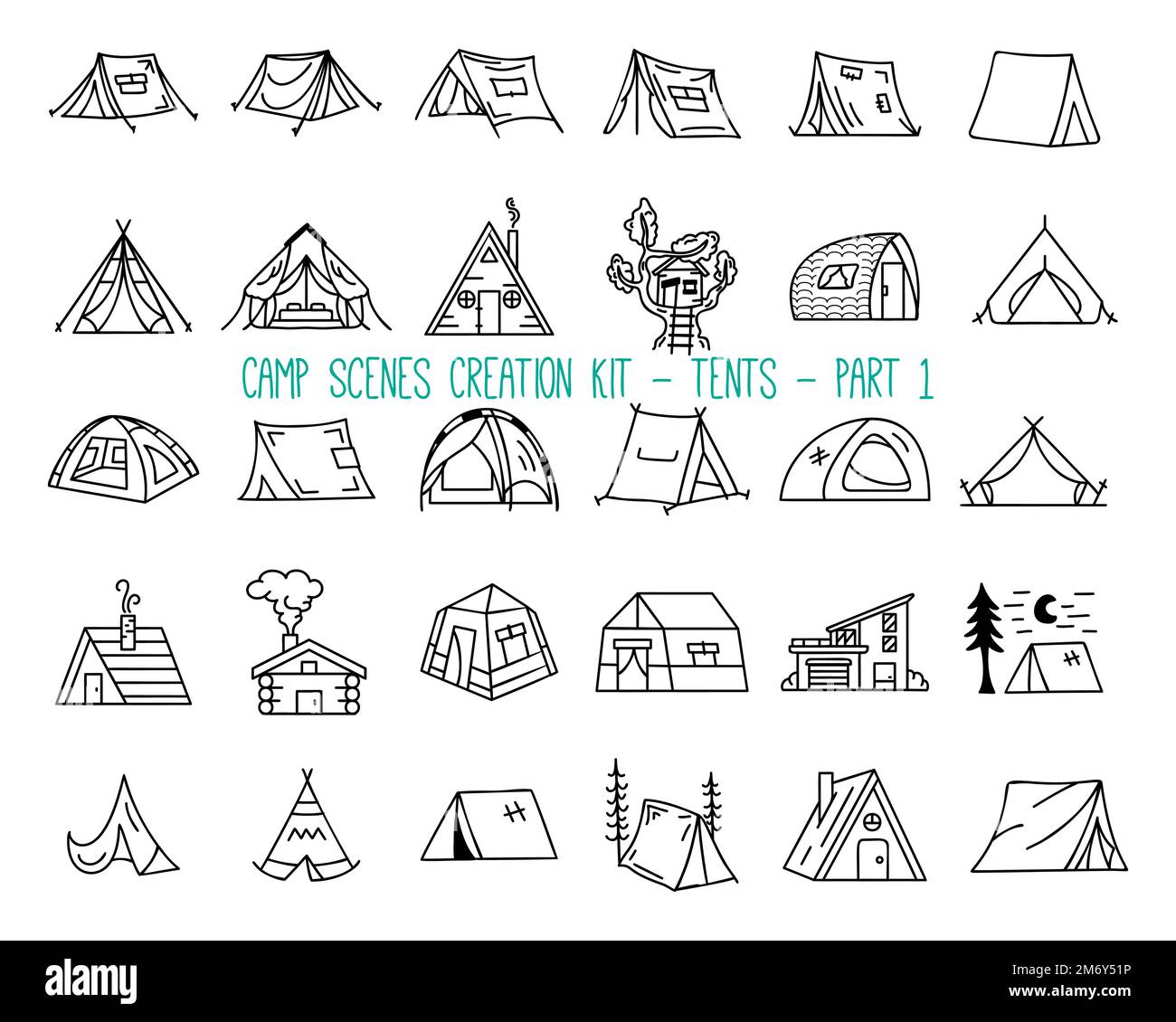 set-of-linear-icons-of-camping-tents-stock-vector-image-art-alamy