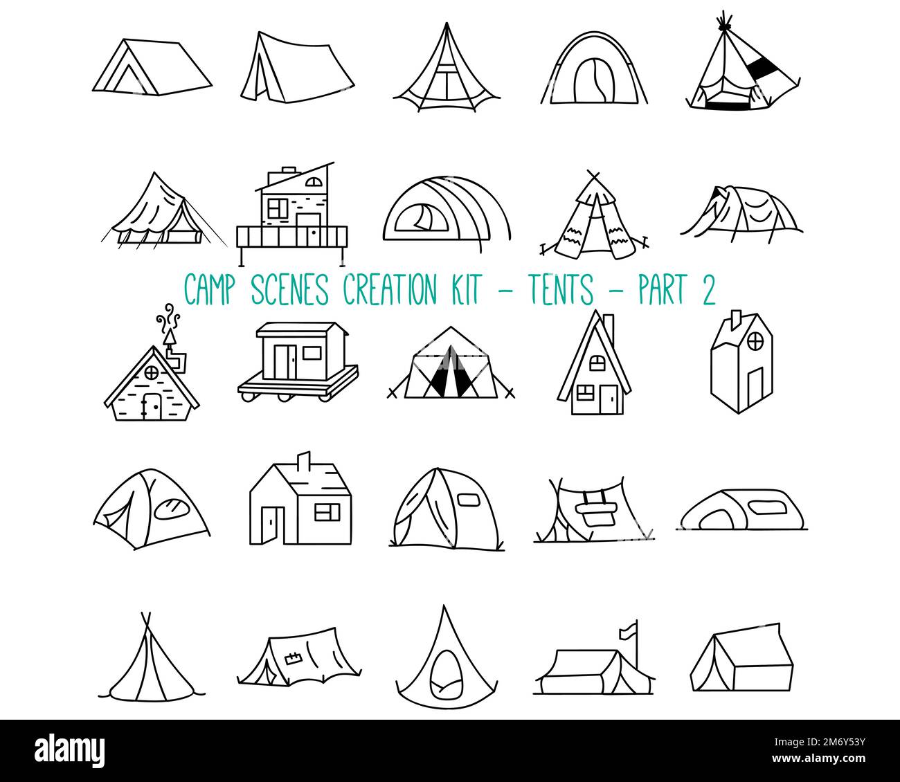 Set of linear icons of camping tents. Part 2 Stock Vector Image & Art ...