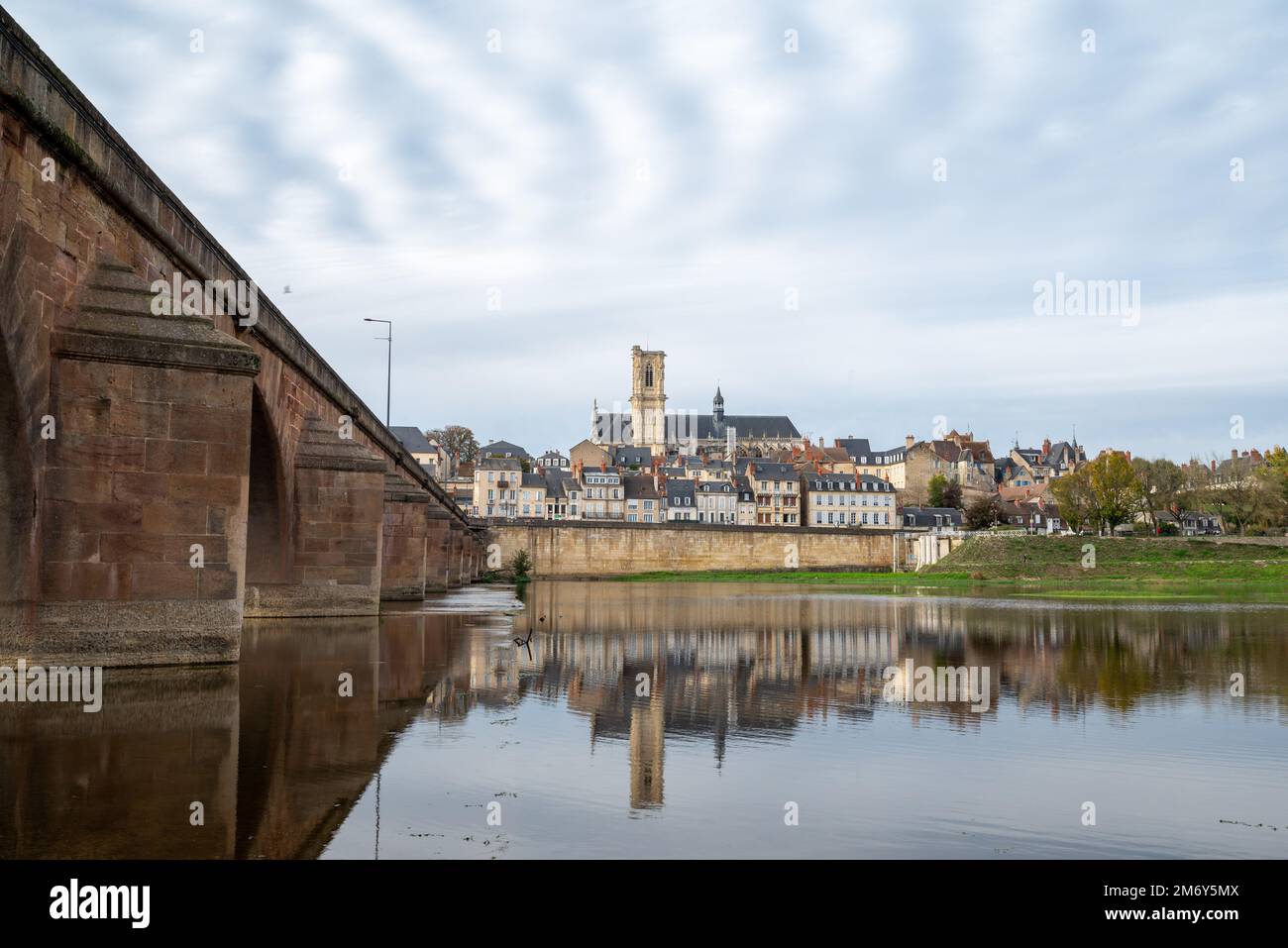 Wide shot of the city of Nevers. France, Bourgogne. Nevers. Bridge Nevers Stock Photo
