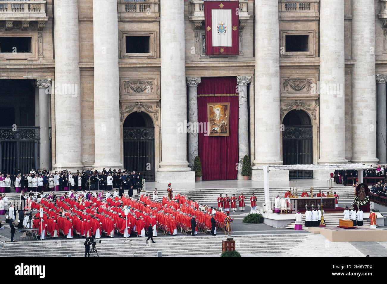 Vatican, January 5, 2023. Pope Francis celebrates the funeral Mass for ...