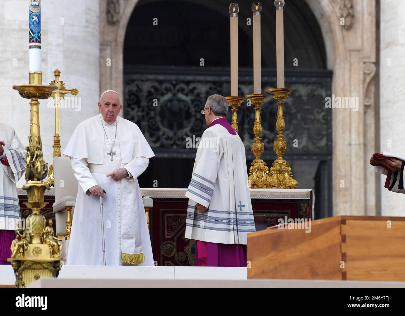 Vatican, January 5, 2023. Pope Francis celebrates the funeral Mass for ...