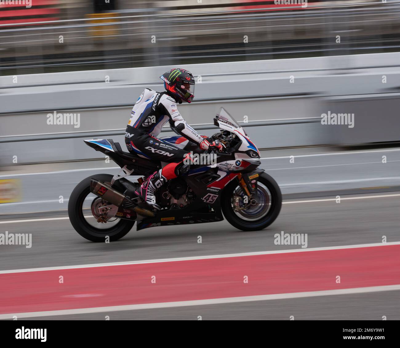 26.03.2022. Montmeló, Spain, Scott Redding entering the pit line during pre-season testing in Montmelo Stock Photo