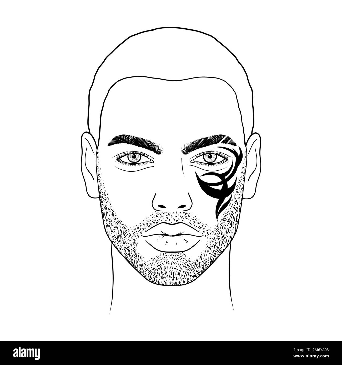 Man with face tattoo. Stock Vector