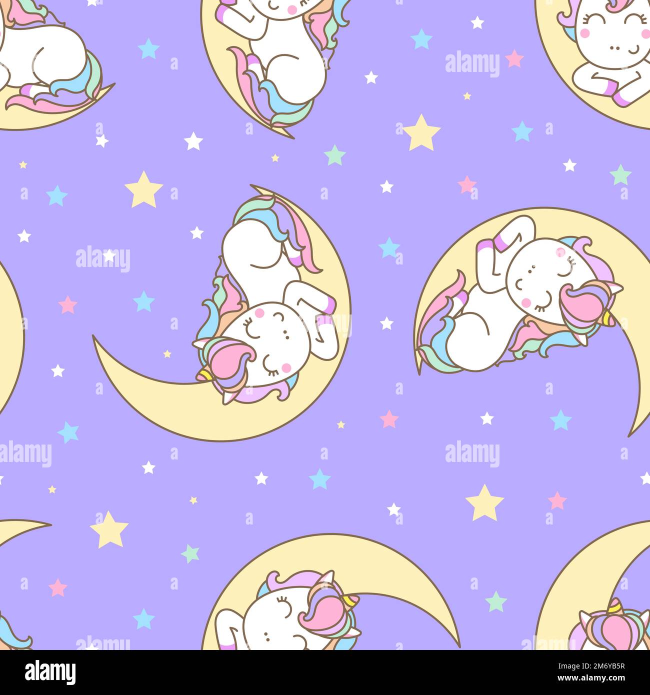 Seamless pattern with unicorn on the moon. Vector Stock Vector Image ...