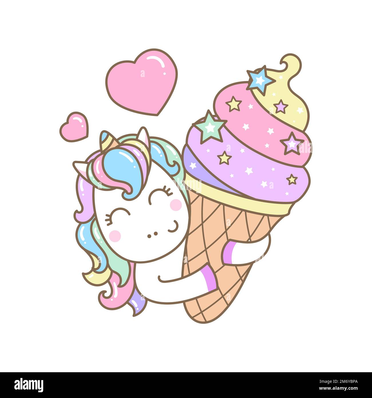 Funny unicorn is holding ice cream. Vector illustration Stock Vector ...