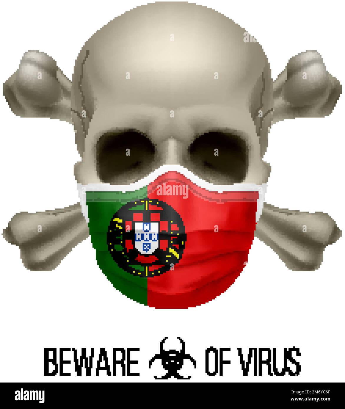 Human Skull with Crossbones and Surgical Mask in the Color of National
