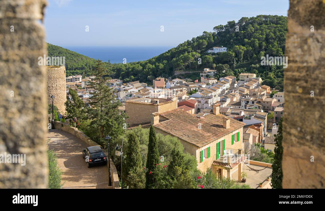 Panorama Stadtansicht Altstadt, Capdepera, Mallorca, Spanien Stock Photo