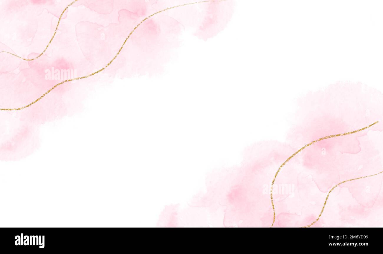 Abstract Pink Pastel Watercolor Paint Stain Background With Gold