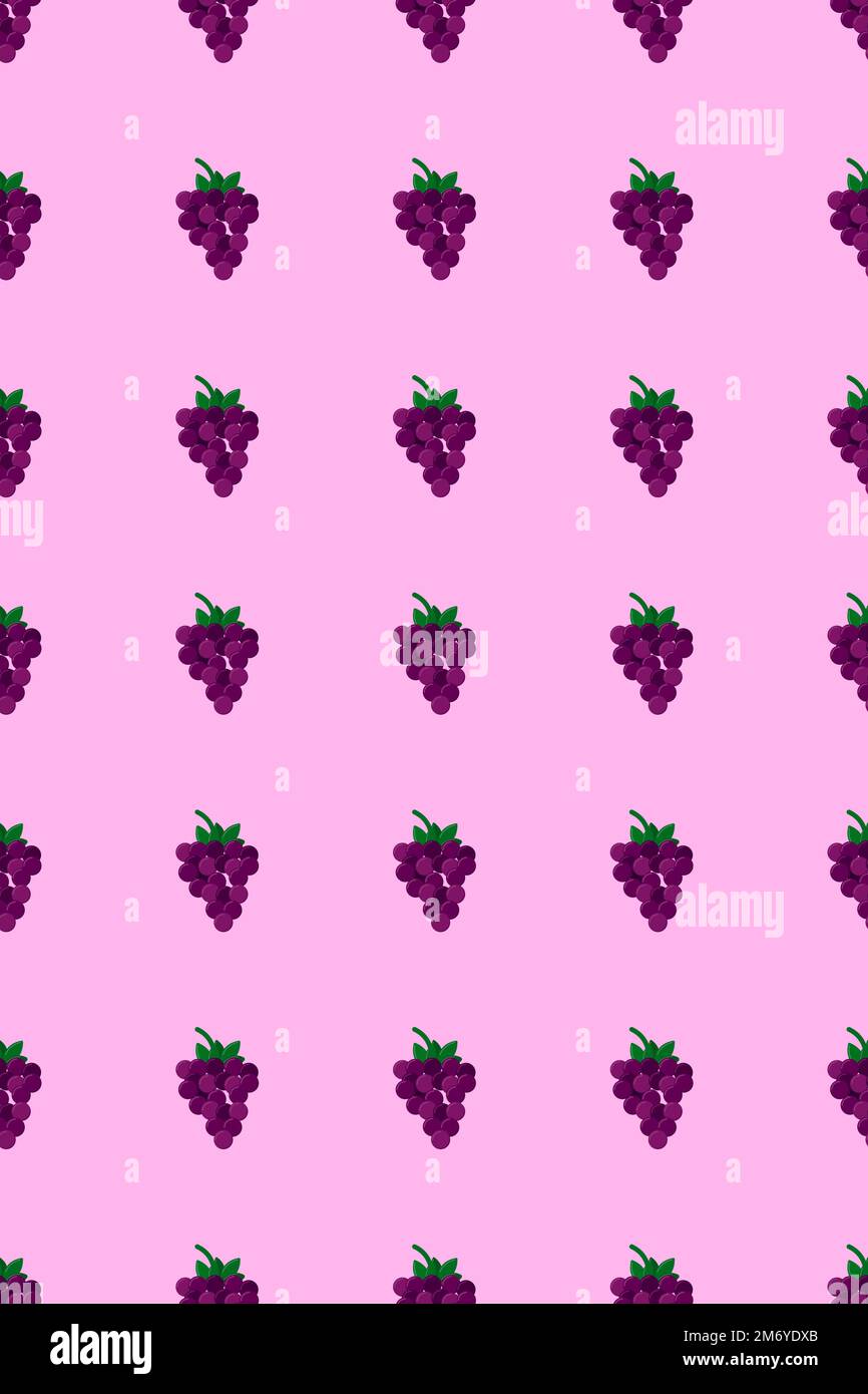 Purple grape pattern. Fresh fruit background. Seamless background. Vector illustration Stock Vector