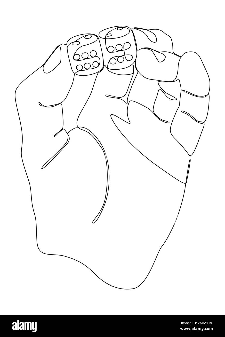 One white continuous line drawing hand with dice. Thin Line Illustration vector concept on black background. Contour Drawing Creative ideas. Stock Vector