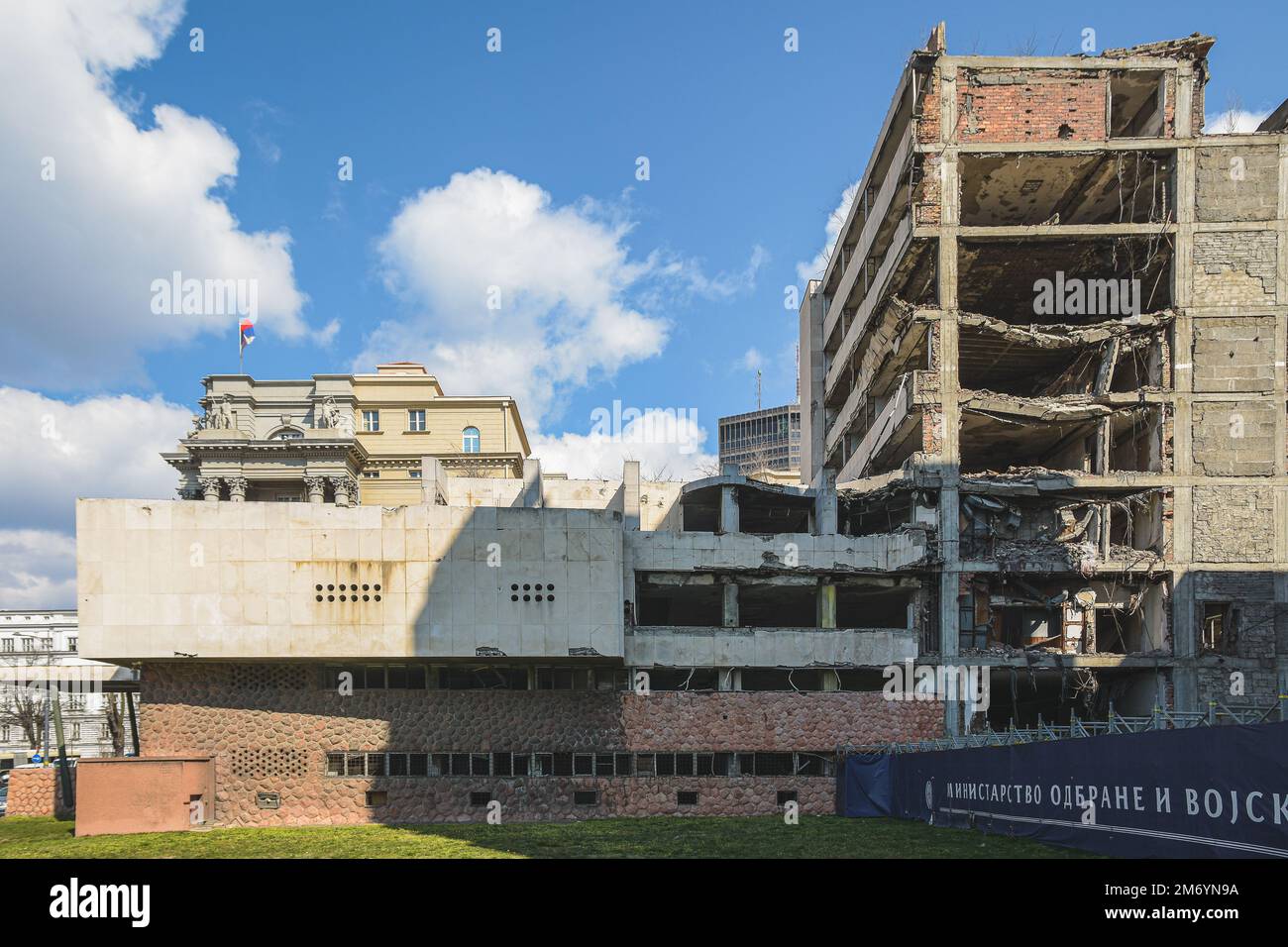 Yugoslav Ministry of Defence building bombed and heavily damaged during