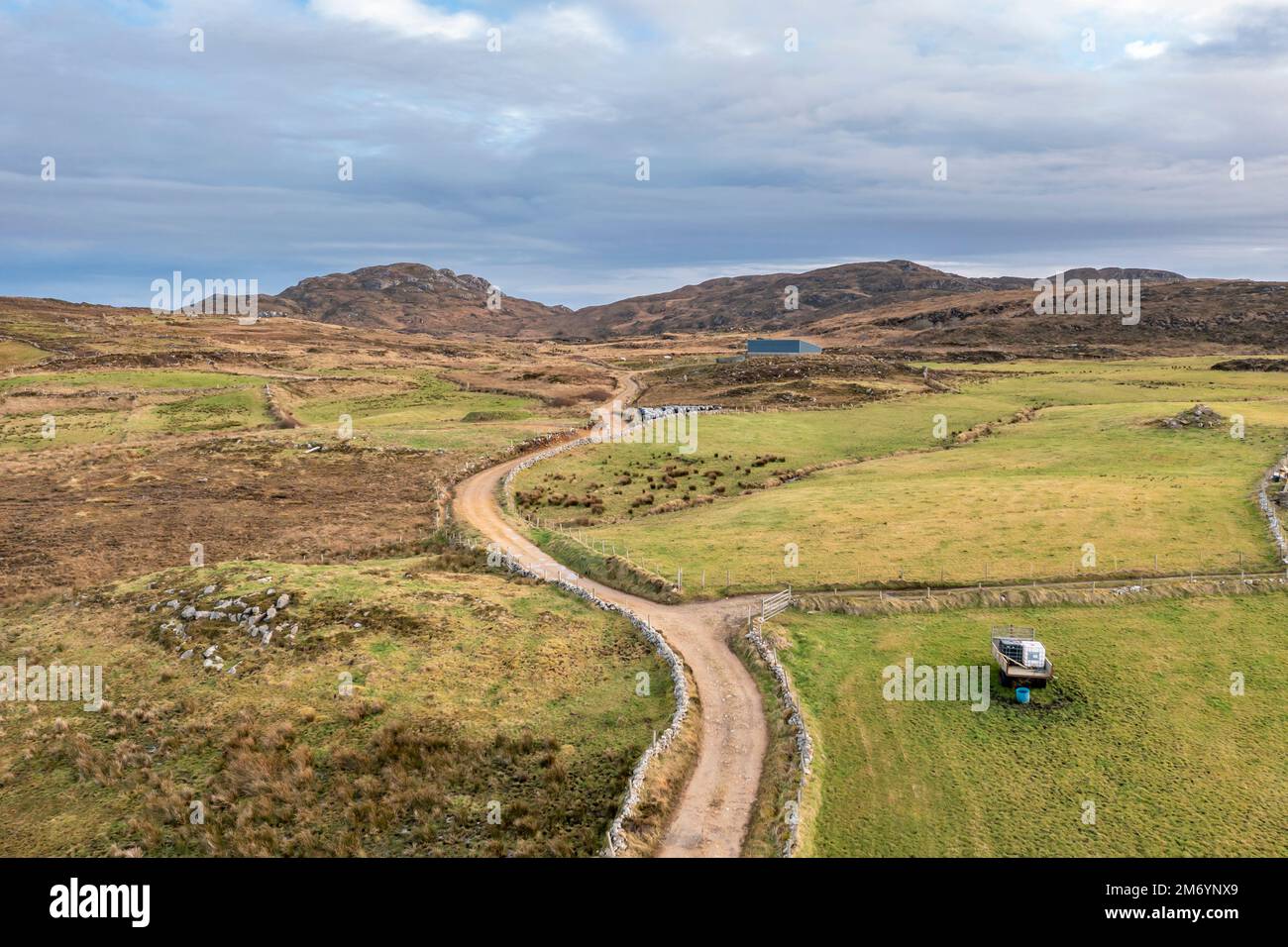 Aerial view of the track to Agnish Lough by Maghery, Dungloe - County Donegal - Ireland Stock Photo