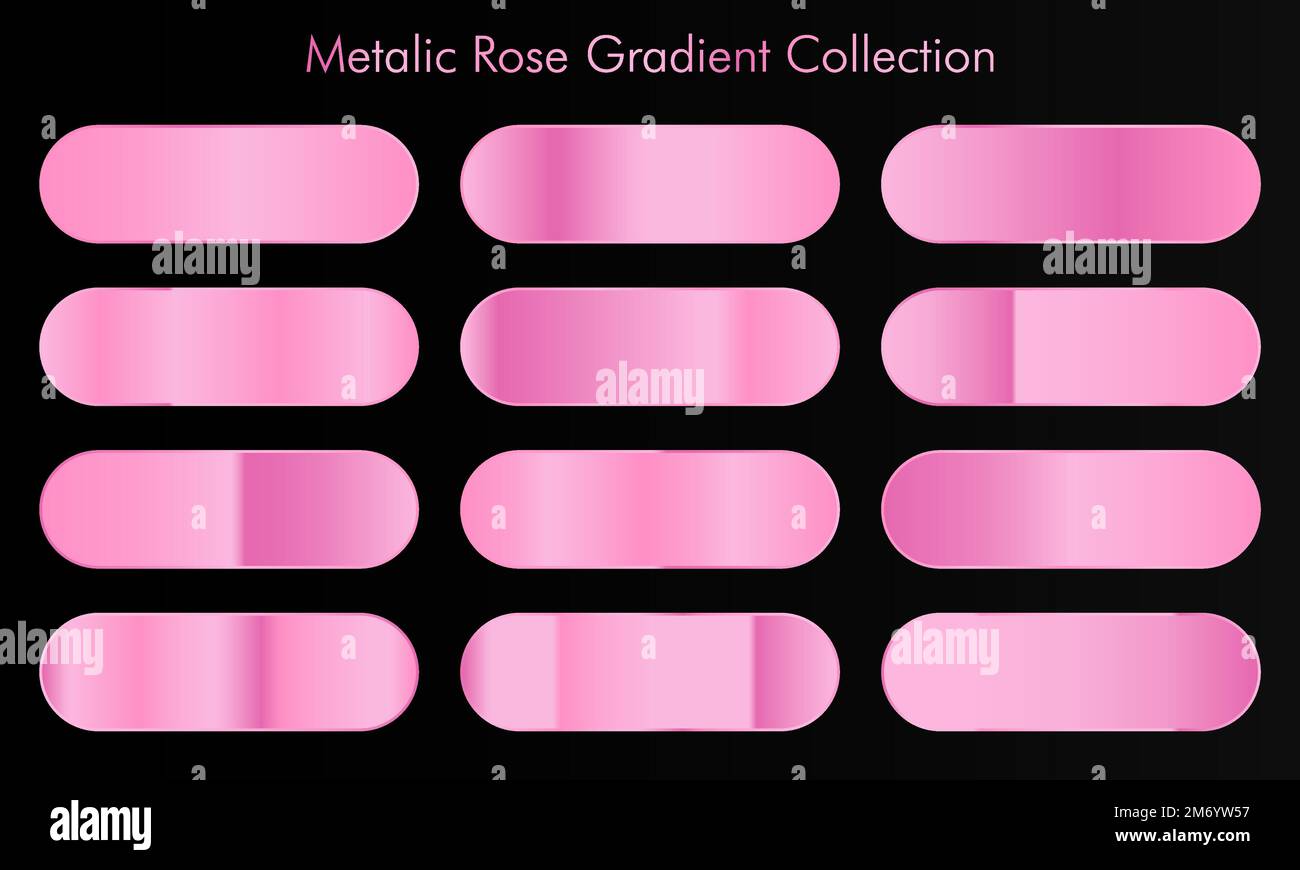 Collection of rose gold gradient backgrounds. Set of pink metallic textures. Vector illustration Stock Vector