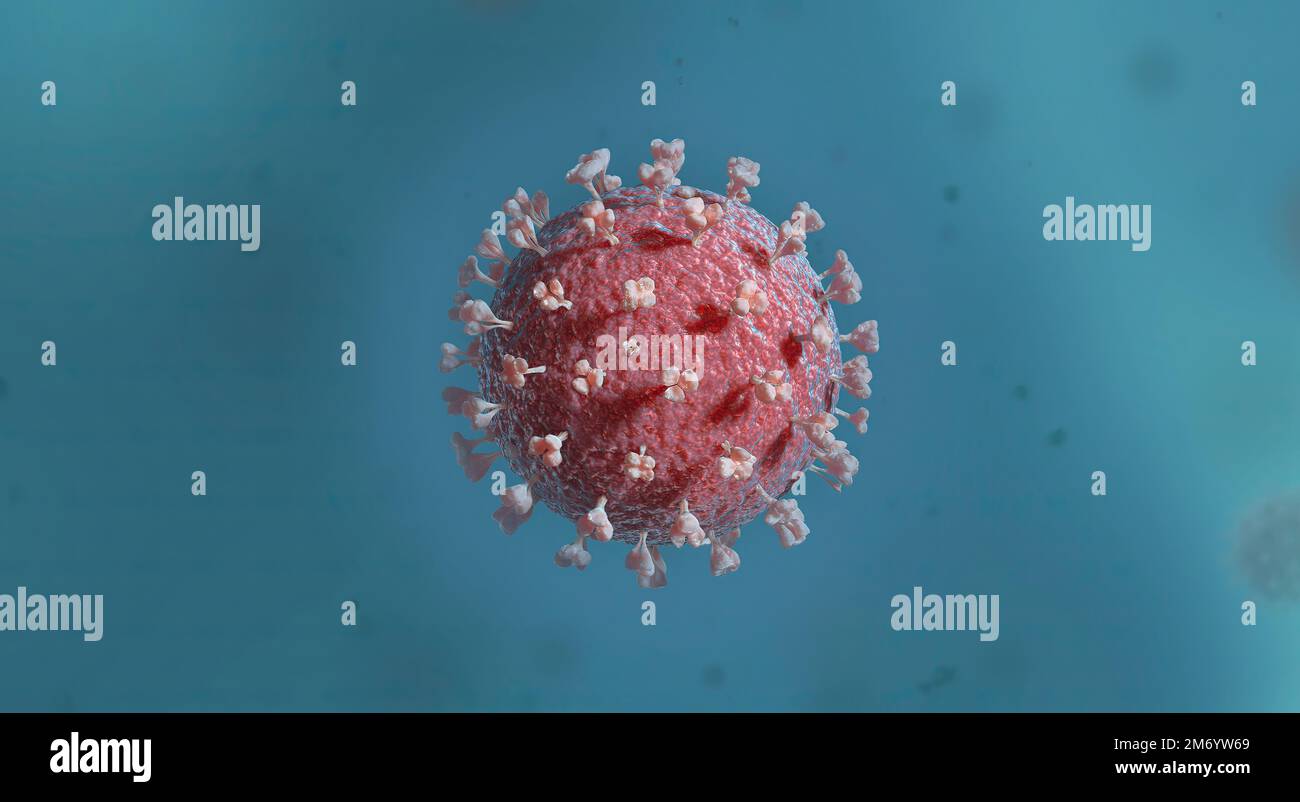 Influenza is a single-stranded RNA virus in the Orthomyxoviridae family. 3D illustration Stock Photo