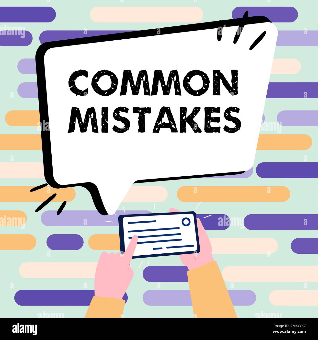 Text caption presenting Common Mistakes. Concept meaning actions that