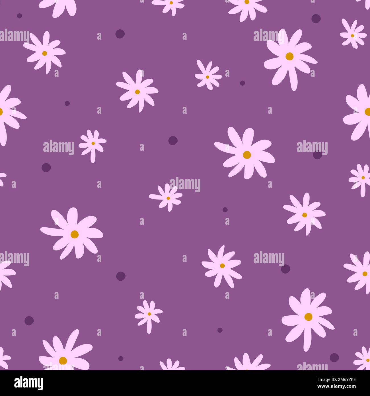 Simple floral seamless pattern with daisies and polka dot. Endless ...