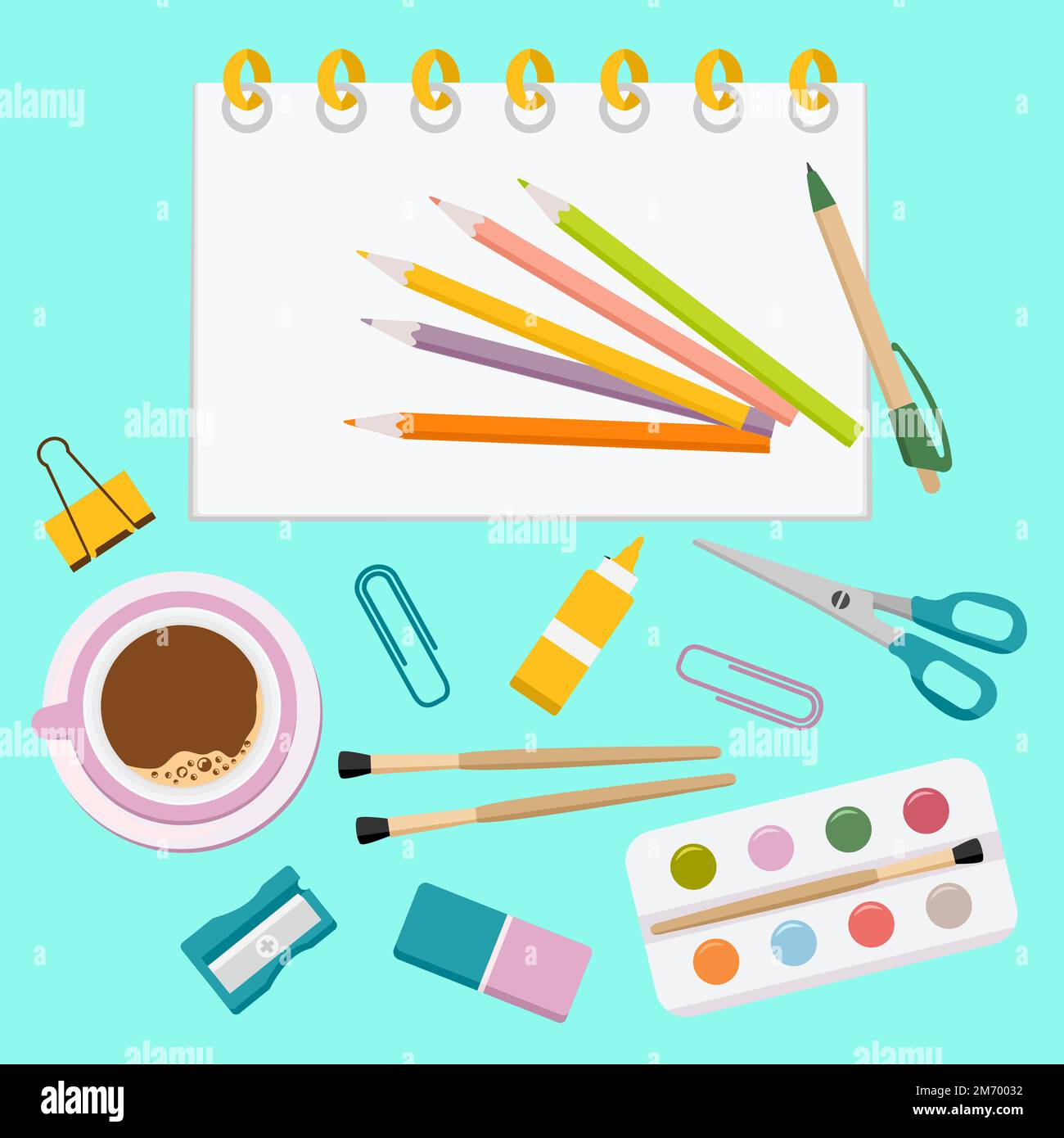 Vector illustration Set of stationery items for school. Goods for