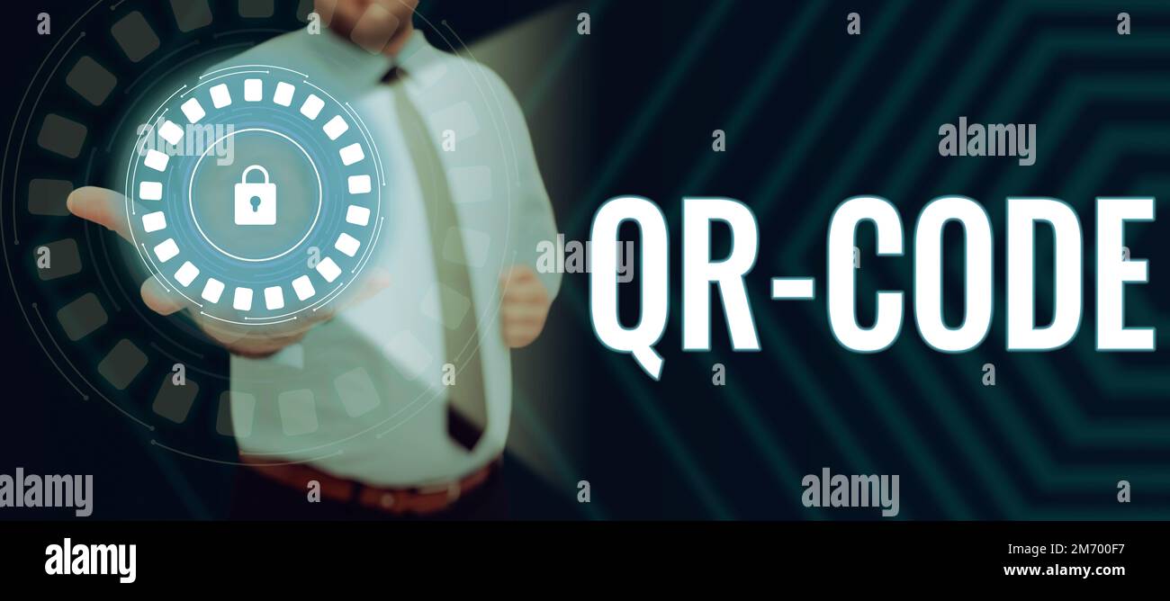 Hand writing sign Qr Code. Concept the trademark for a type of