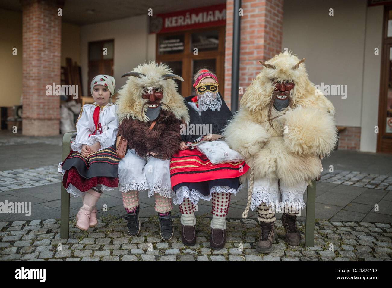 Group photo from the annual Buso festivities / Poklade from Mohacs, Hungary Stock Photo