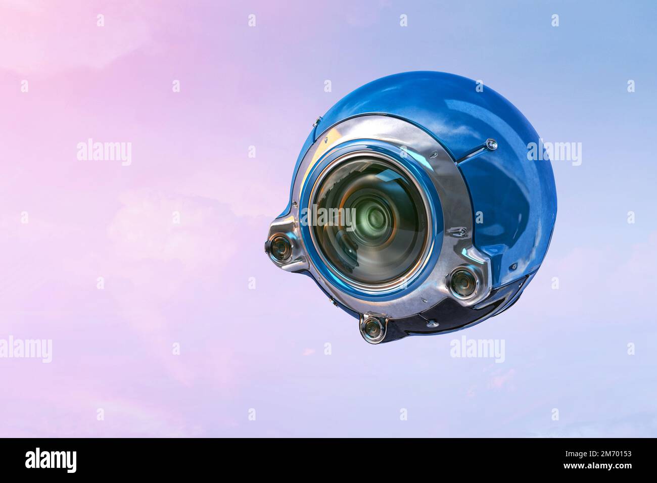 Robot spy bot blue drone with cameras flying photographing filming. Future technology spy military artificial intelligence concept. 3D illustrat Stock Photo Alamy