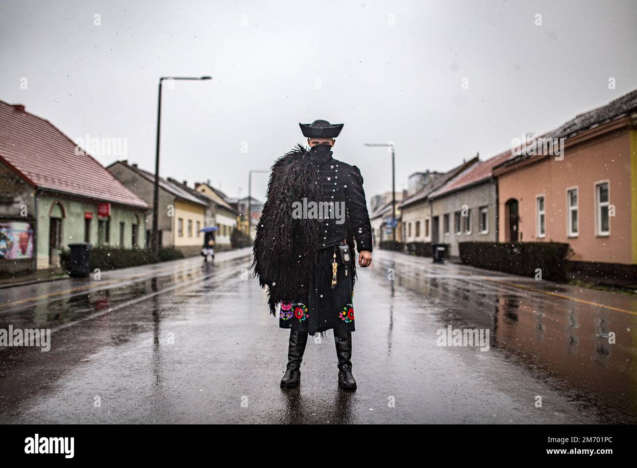 Portrait of a man in traditional Hungarian betyar / rogue clothes from Mohacs, Hungary Stock Photo
